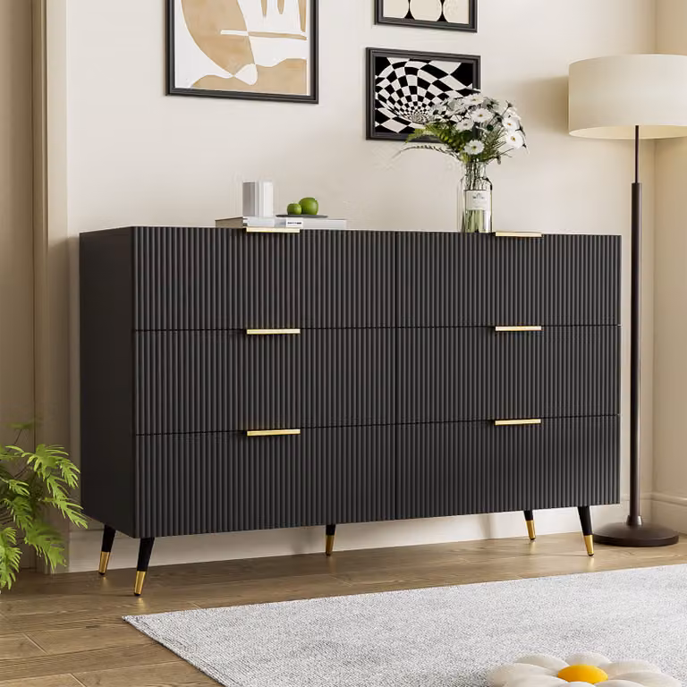 okwish cassettiera dal design moderno con tanto spazio, mobile con 6 cassetti, credenza a cassetti per il soggiorno, 120*40*77 cm, nero