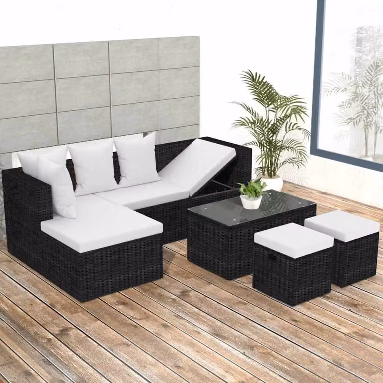 Maison Exclusive - Set da giardino 4 pezzi con cuscini in polyrattan nero