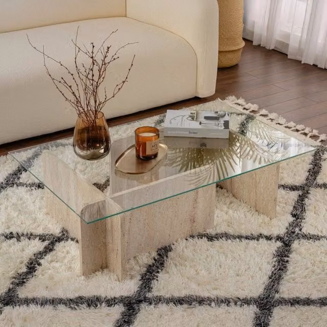 Rhysand, Tavolino da Salotto DMORA in Marmo Beige, L/P/H: 105 x 65 x 30 cm – 1