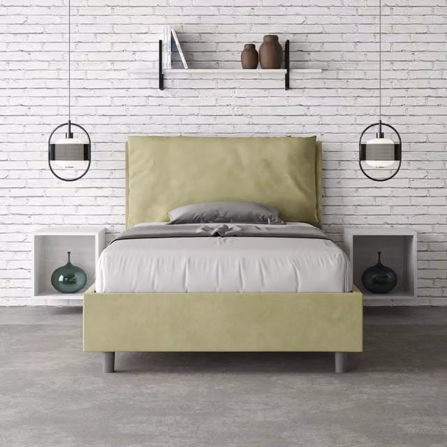 Letto una piazza e mezza contenitore imbottito Antea Large Ityhome colore verde tè in microfibra L: 130 cm, P: 210 cm
