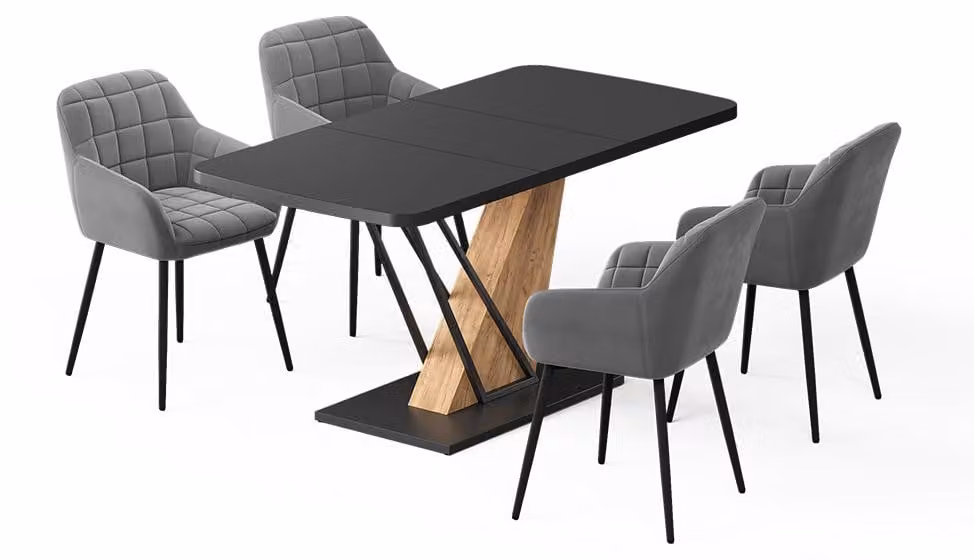 Set di tavoli da pranzo Vicco Fenaro Nero/Rovere dorato 120 x 80 cm con 4 sedie da pranzo, Model 62760