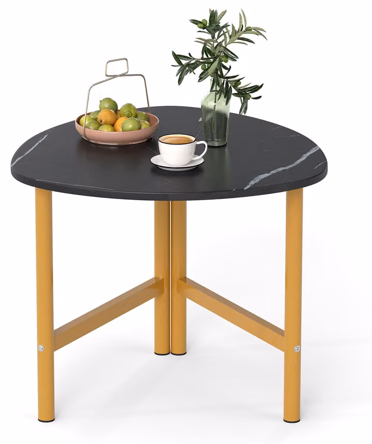 COSTWAY Tavolino triangolare, tavolino da salotto in legno con gambe in metallo, salotto, tavolino da caffè per salotto, spazi ridotti 60x59x50 cm, nero