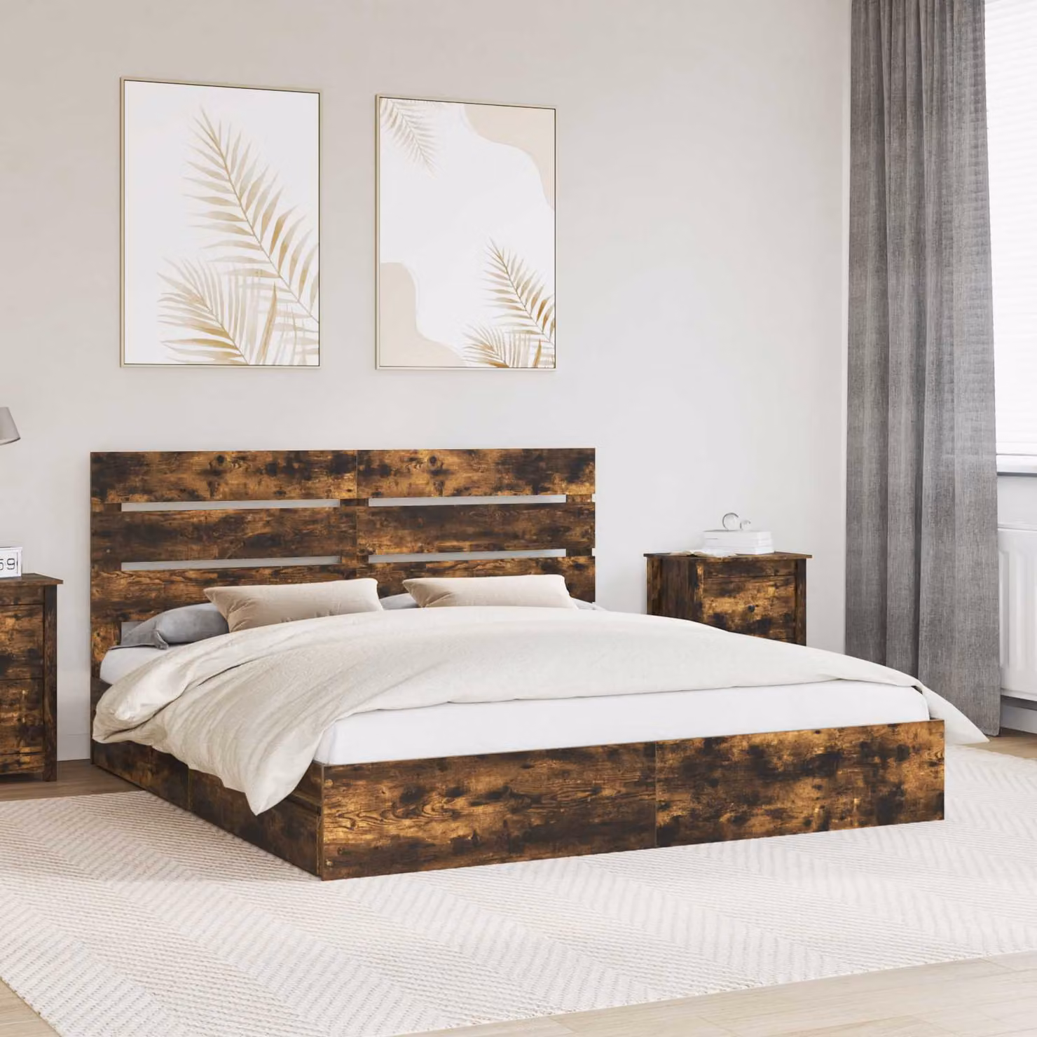 Letto con contenitore e cassetto vidaXL in rovere fumé L: 180 cm, P: 200 cm, H: 100 cm