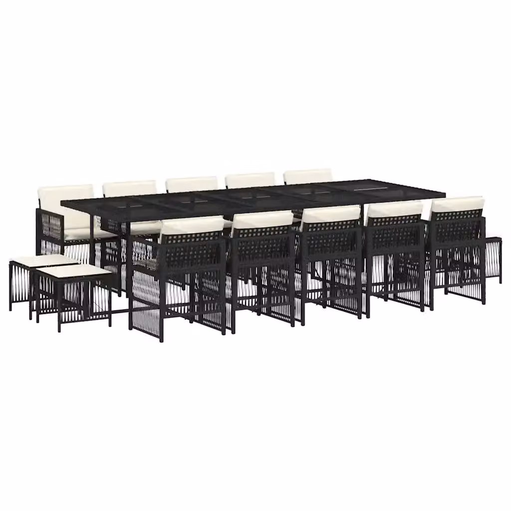Set da Pranzo da Giardino vidaXL 15 pz in Polyrattan Nero con Piano in Vetro e Cuscini – 2