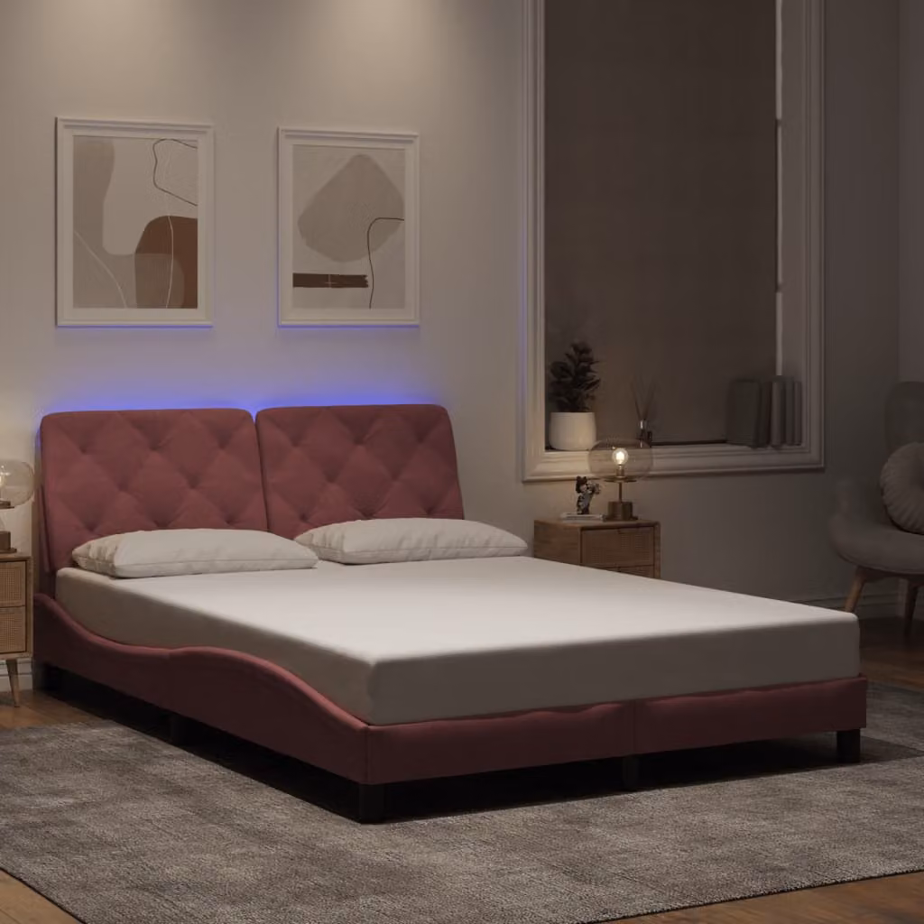 vidaXL Giroletto in Velluto Rosa con Illuminazione LED e Porta USB, L 120 x P 200 cm – 1