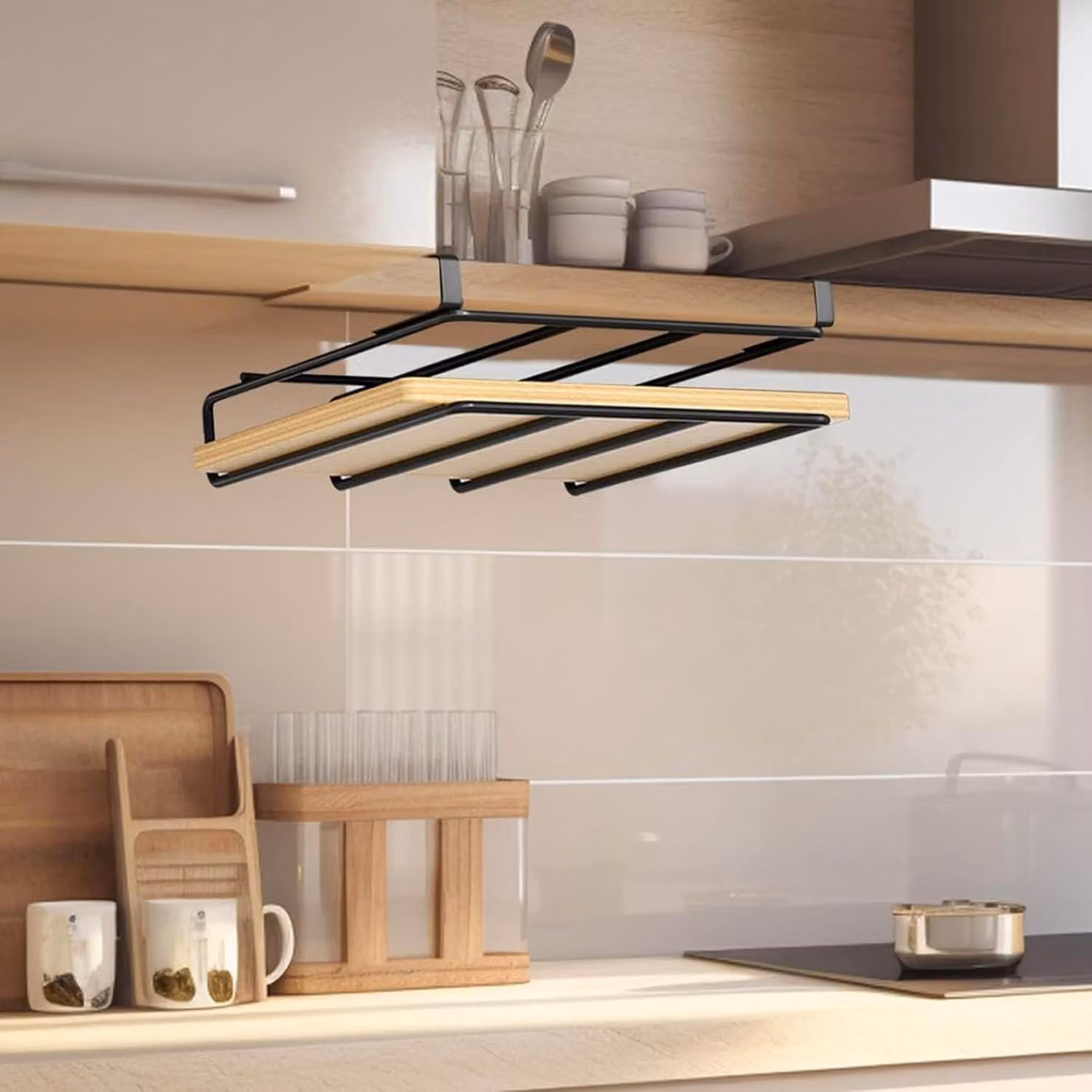 Omgoods - Porta taglieri sospeso da montare sotto il mobile della cucina, per l'organizzazione della cucina