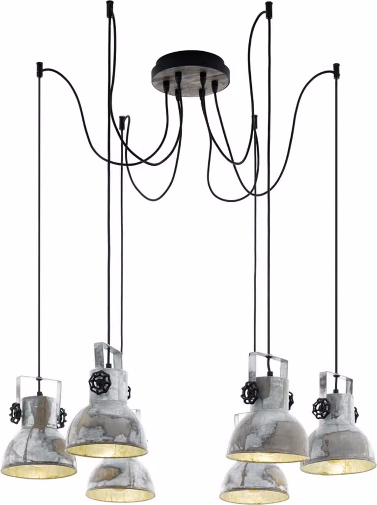 Lampada a sospensione Barnstaple a 6 luci in legno patinato marrone, nero, zinco Eglo 49732