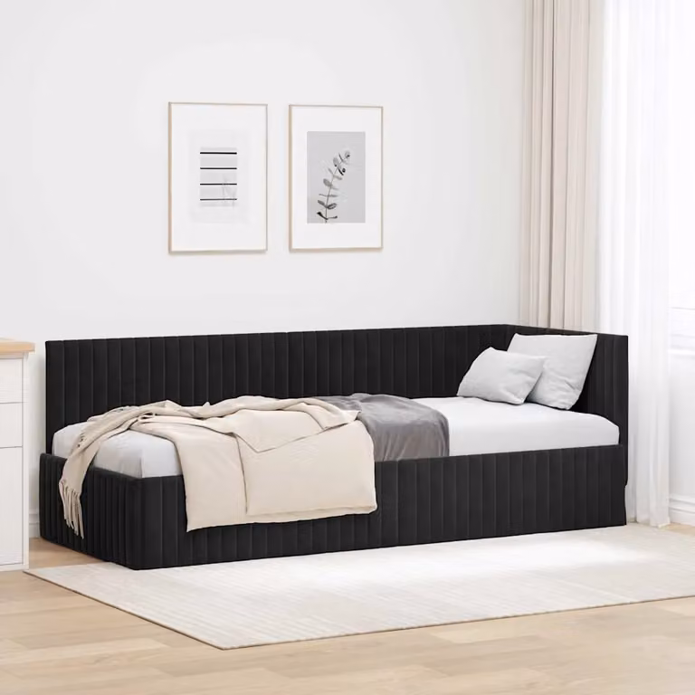 Cornice del letto ad angolo vidaXL in velluto nero, L: 200 cm, P: 80 cm, H: 24 cm
