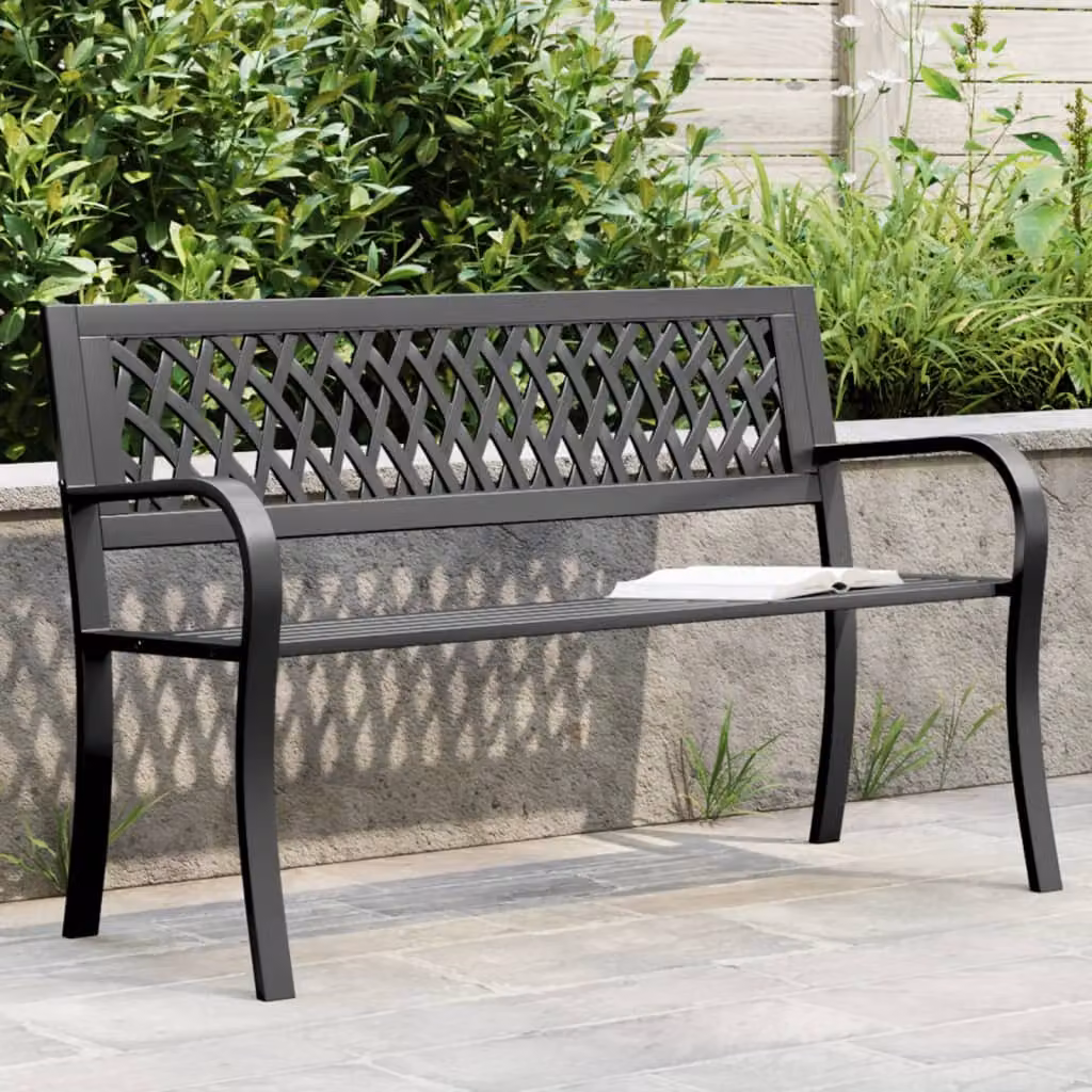 vidaXL Panca da Giardino Nera 120 cm Acciaio