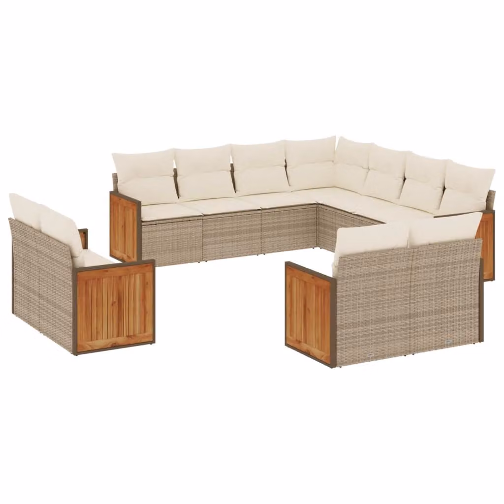 Set Divani da Giardino 11 pz con Cuscini Beige in Polyrattan