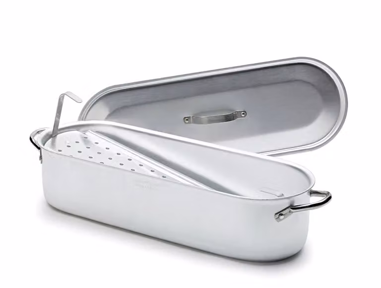 Pescera in alluminio con griglia, coperchio e maniglie in acciaio Inox, dim.40x13cm