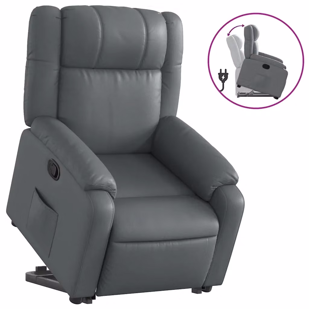 vidaXL Poltrona Alzapersona Reclinabile Grigia in Similpelle con Assistenza Elettrica per Senior – 2