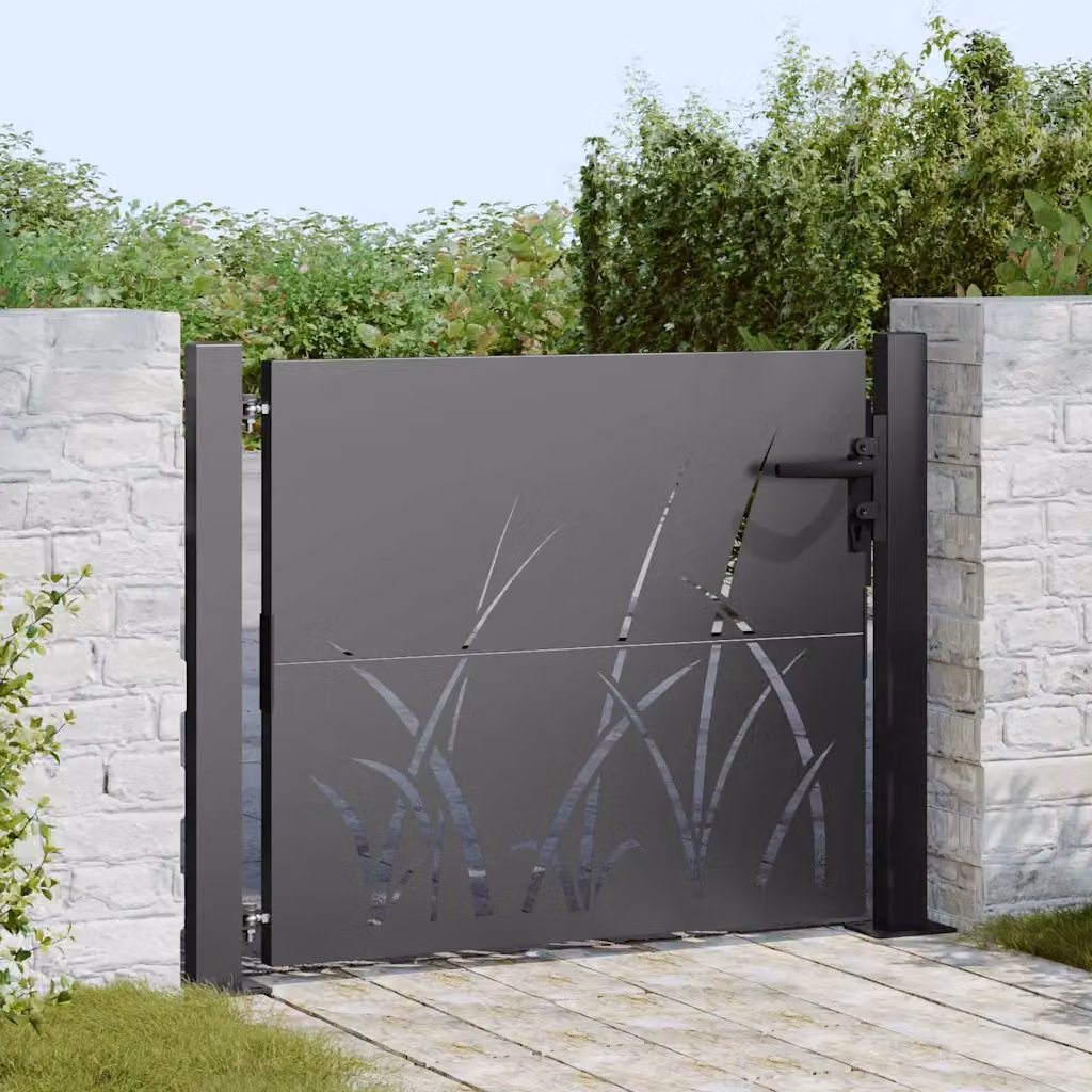 Cancello singolo da giardino vidaXL in acciaio nero semi-trasparente L: 110 cm, H: 105 cm – 1