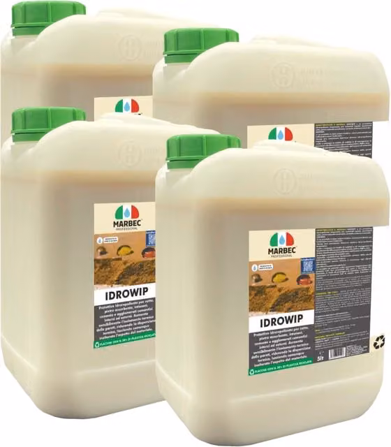 Protettivo idrorepellente Marbec IDROWIP a base acquosa colore bianco confezione da 4 x 5 l