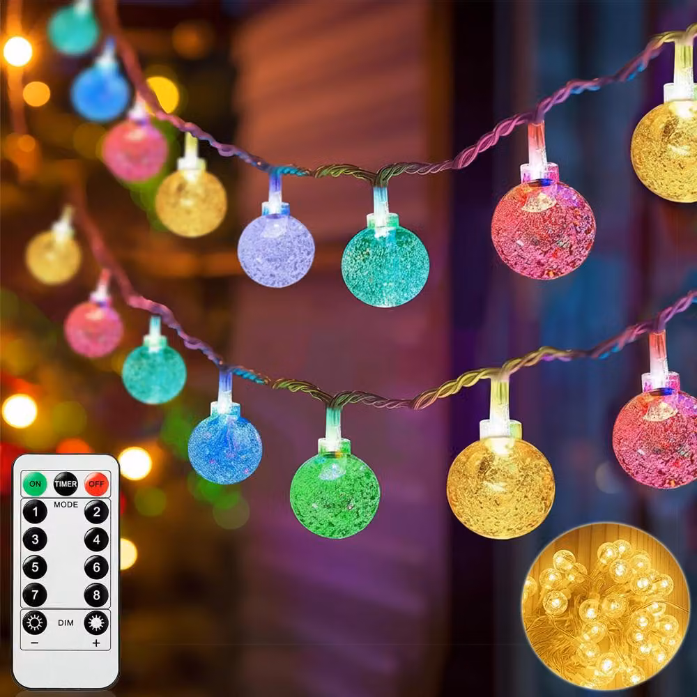 10M 100 LED Globe Fairy Lights Battery Indoor Garden Party Wedding Christmas Balcony Decoration, Warm White+Coloured Globe Fairy Lights