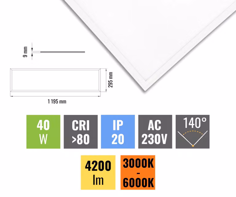 Pannello a soffitto Ecolite White LED 300 x 1200mm 40W CCT con DO LED-GPL44/B-40/BI/CCT