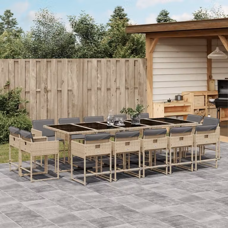 Maison Exclusive - Set Pranzo da Giardino 15 pz con Cuscini Beige Misto Polyrattan