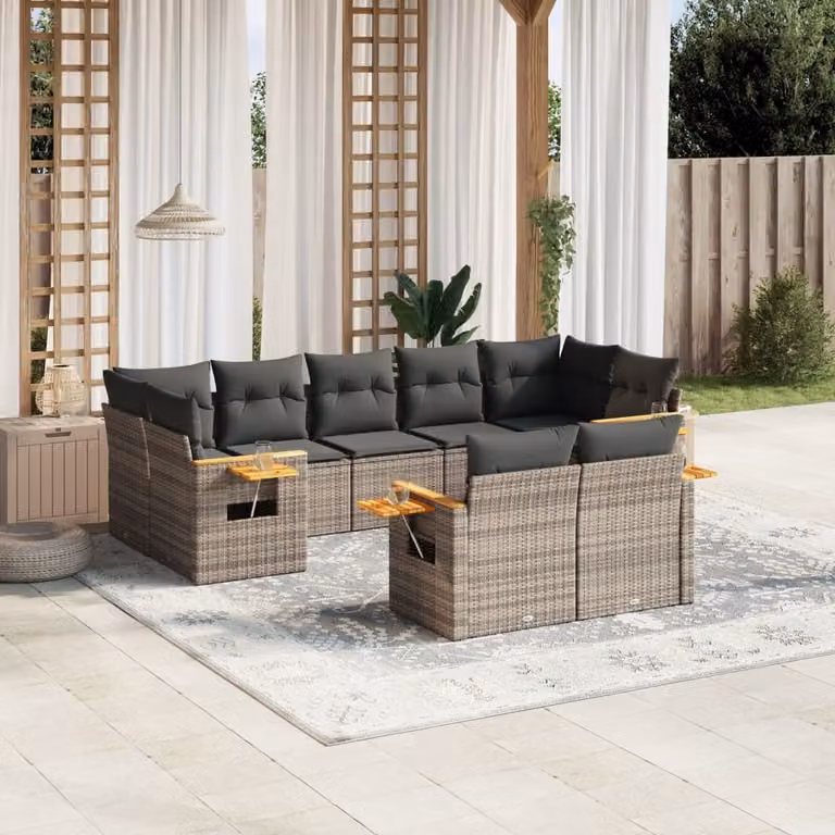 Maison Exclusive - Set Divano da Giardino 9 pz con Cuscini Grigio in Polyrattan