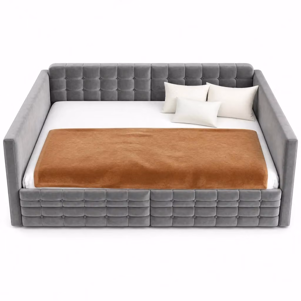 Letto a Divanetto con Contenitore e 2 Cassetti in Velluto Grigio L/P/H: 190 x 140 x 79.5 cm – 2