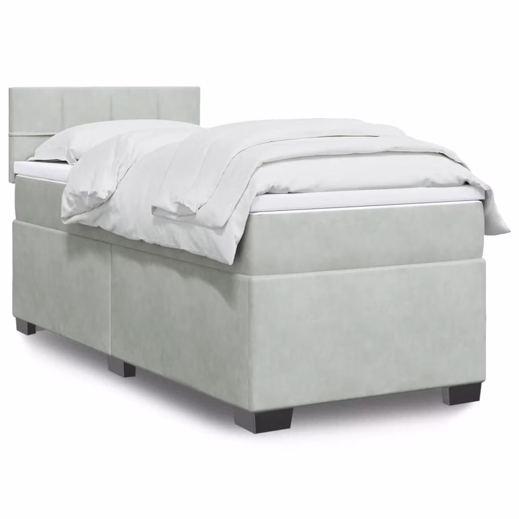 vidaXL Giroletto a Molle Ibrido con Materasso in Velluto Grigio Chiaro e Bianco, L/P/H: 90 x 190 cm
