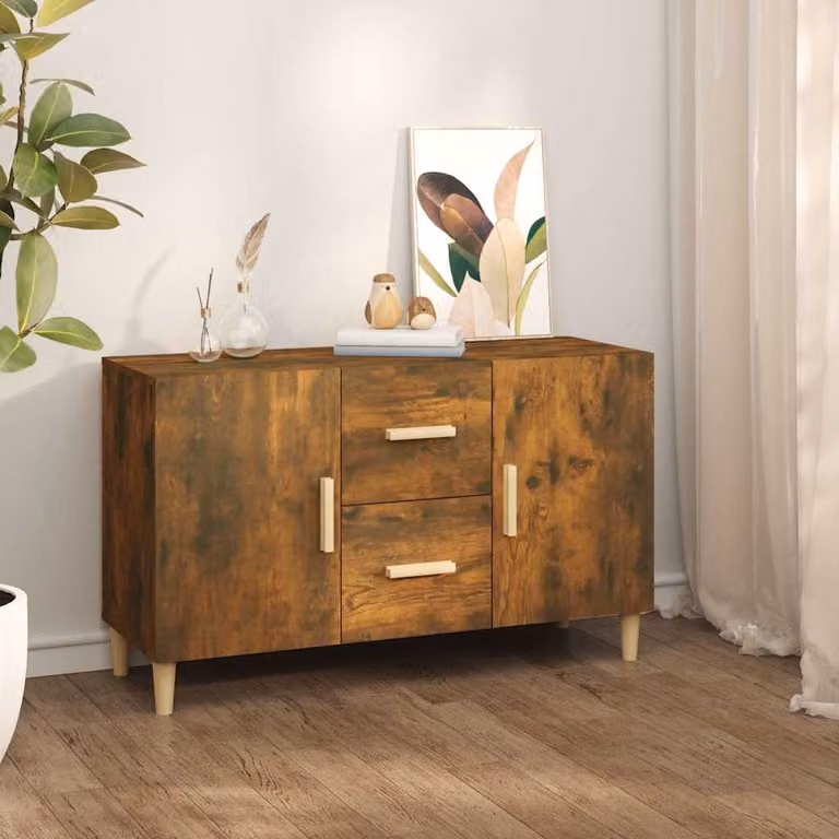 Credenza vidaXL in legno multistrato e MDF color rovere fumo, L 100 x P 36 x H 60 cm