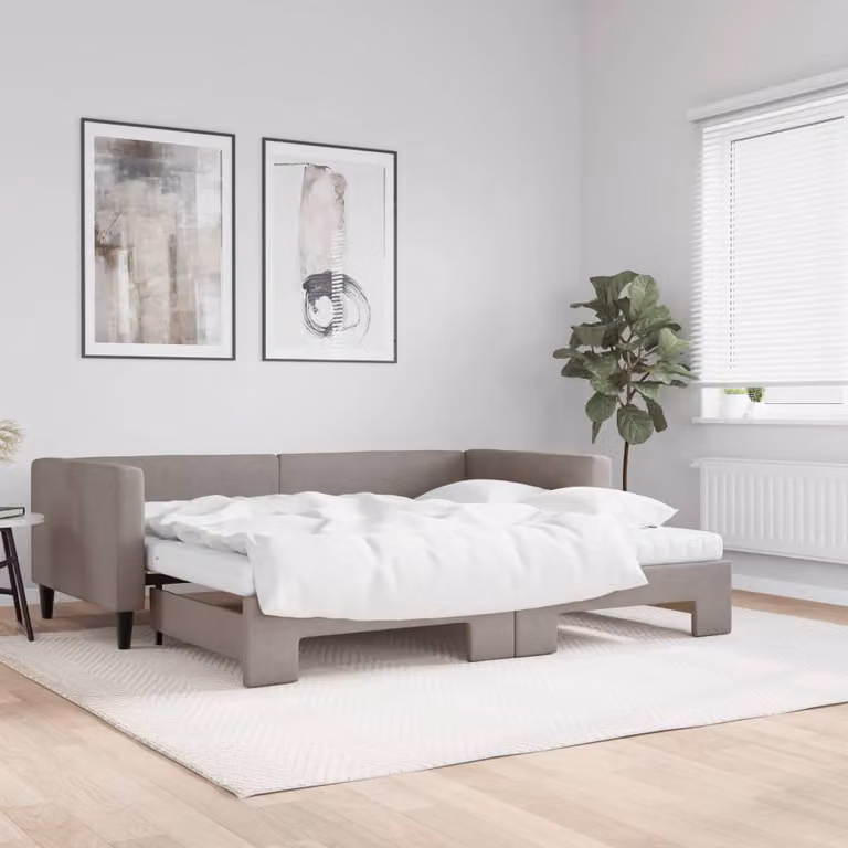 vidaXL Divano Letto Estraibile Moderno in Tessuto con Materasso, Colore Grigio/Beige, L/P/H: 223 x 100 x 68 cm