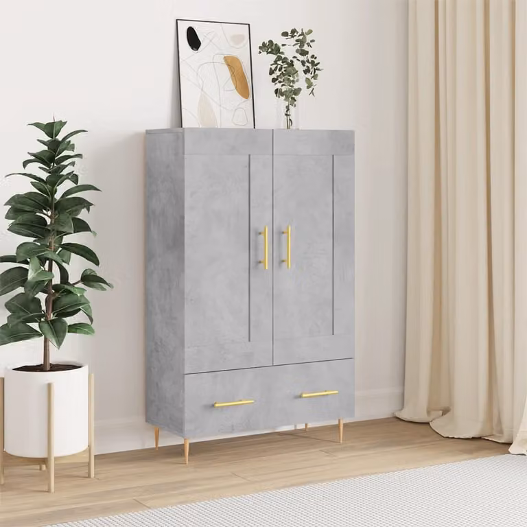 Credenza moderna vidaXL in legno multistrato e metallo, colore grigio cemento, L 69,5 cm x P 31 cm x H 115 cm