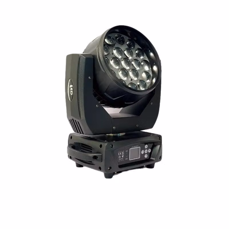 Lampada LED wash a testa mobile, sorgente 19X15W RGBW, angolo di zoom 6°-50°, 1 luce