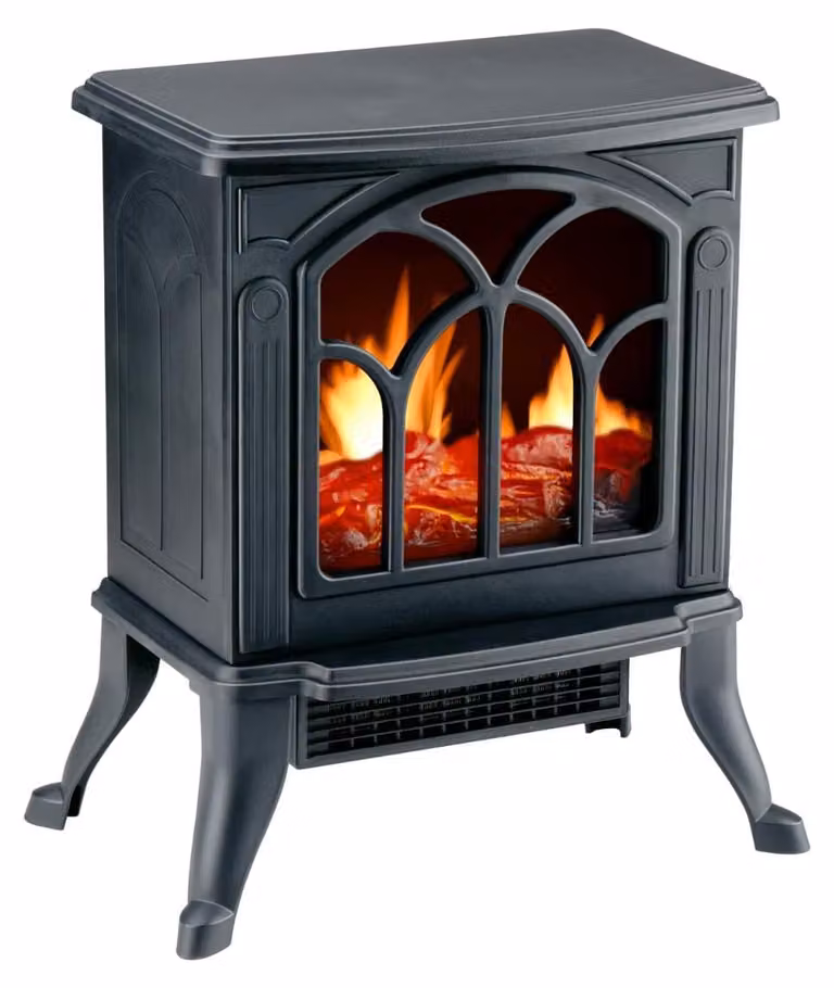 stufa alpina - Caminetto elettrico con riscaldamento - Caminetto a libera installazione con effetto fiamma - Protezione contro il surriscaldamento - 800W/1500W - Nero - Dimensioni 39x25x54cm