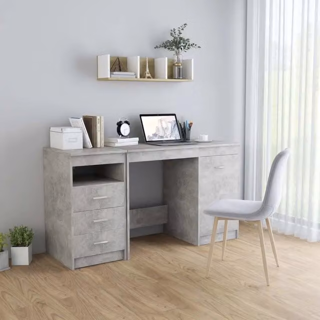 Scrivania moderna vidaXL in MDF laminato grigio L: 140 cm, P: 50 cm, H: 76 cm – 1