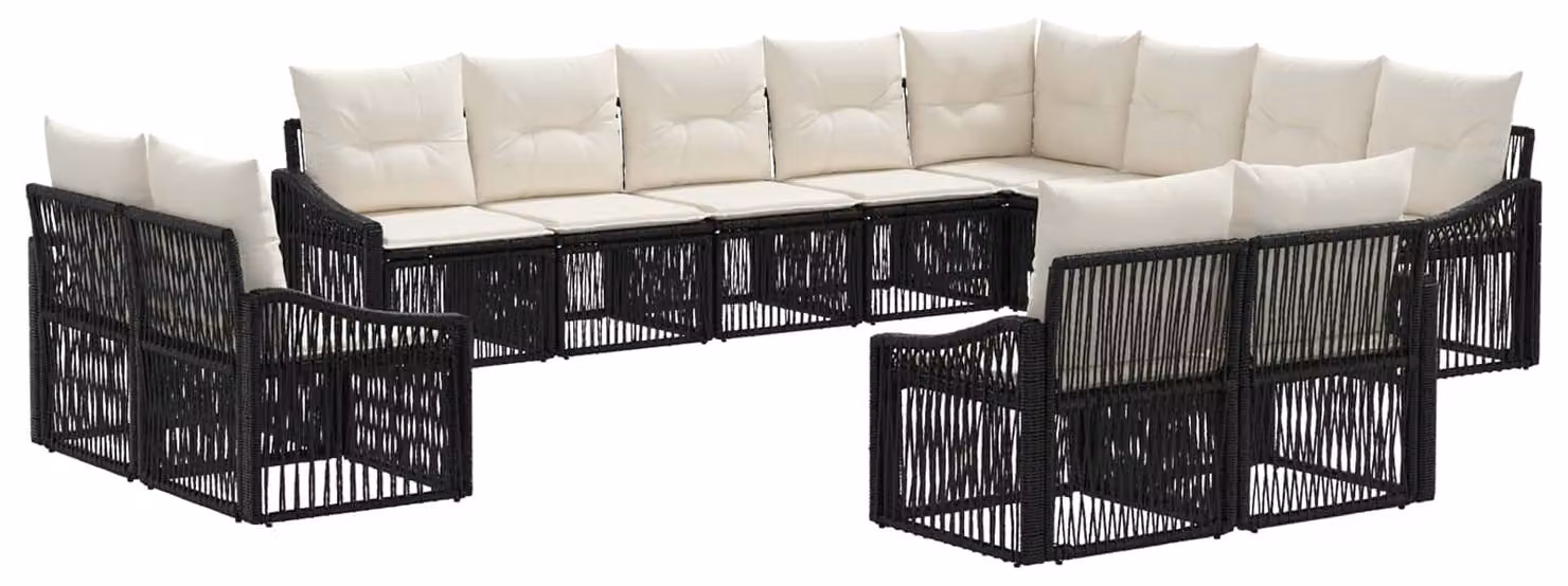 Set di divani da giardino, 12 pezzi, in rattan sintetico nero