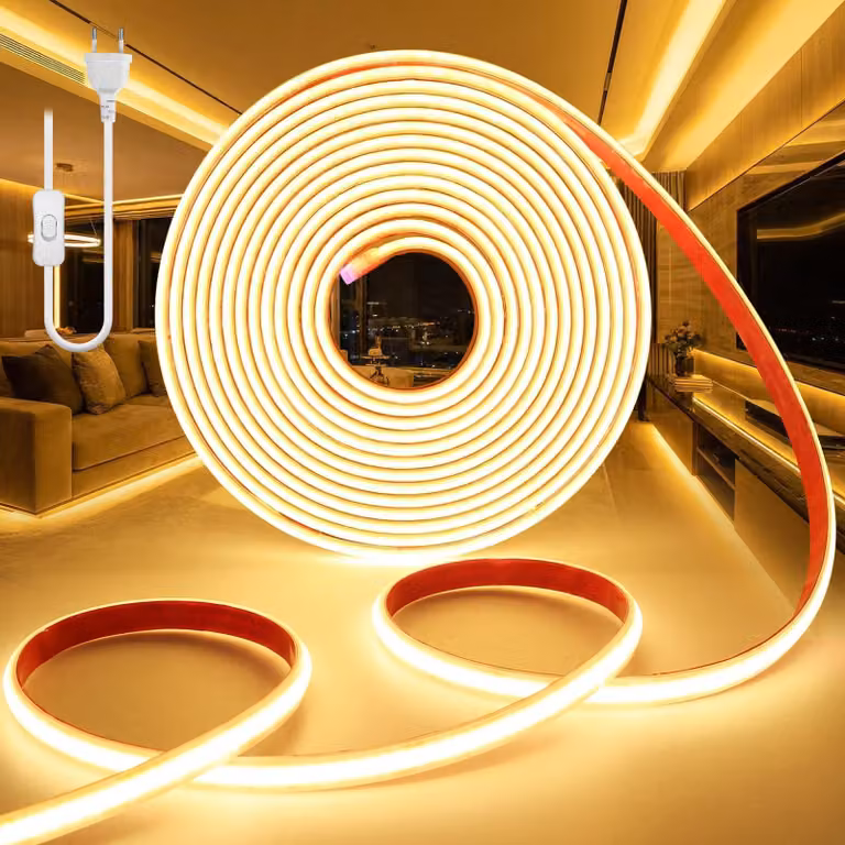 Striscia LED da 10 metri, 220V, luce calda (3000K), adatta per uso esterno, impermeabile (grado di protezione IP65), con 320 LED per metro