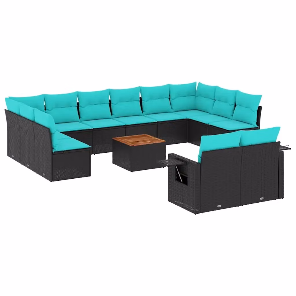 Set di Divani da Giardino a Forma di U vidaXL in Polyrattan con Cuscini e Tavolino da Esterno, Colore Blu Turchese
