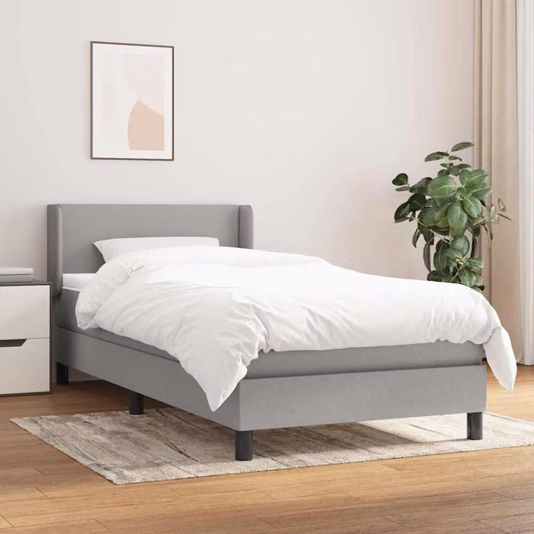 vidaXL Giroletto a Molle con Materasso Ibrido in Tessuto Grigio e Bianco L/P/H: 203 x 93 x 88 cm