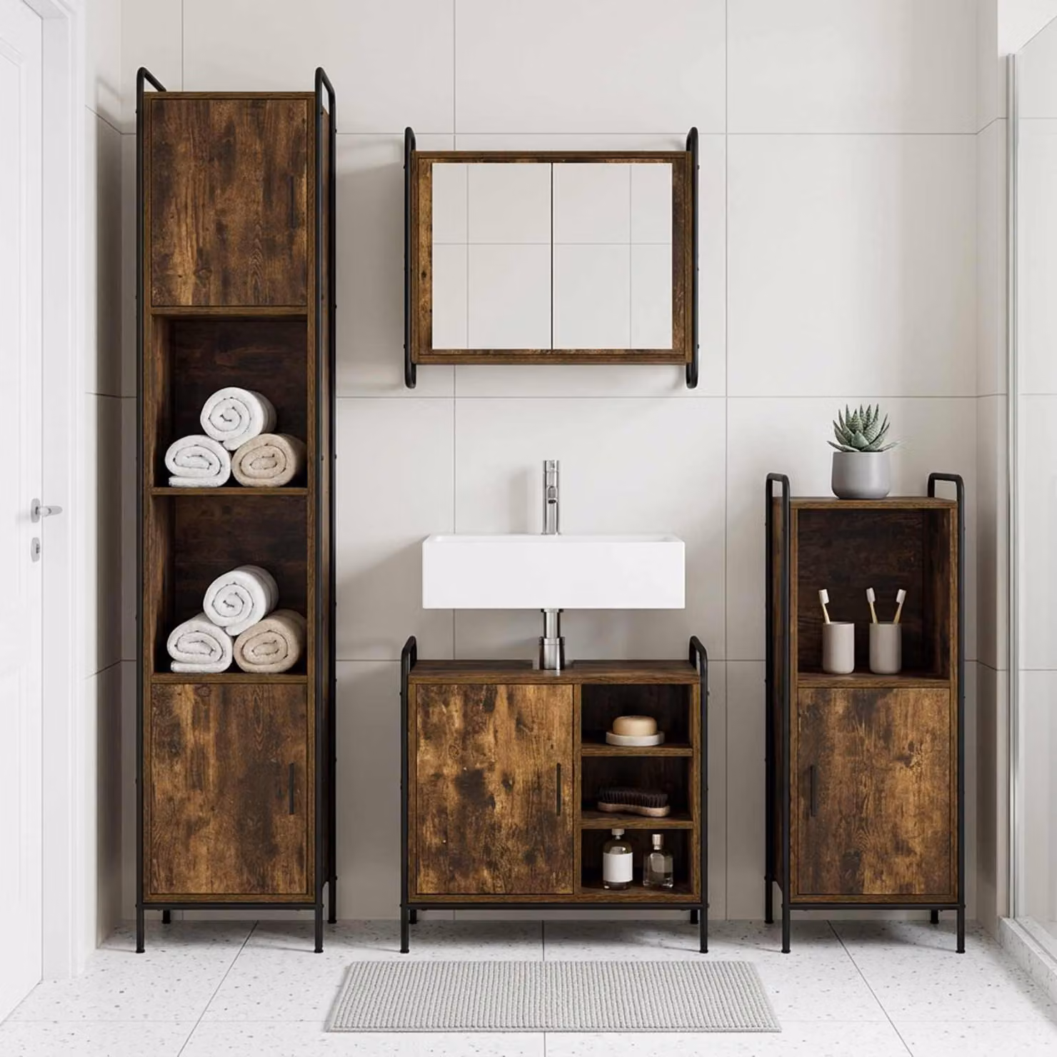 vidaXL Set di Armadi da Bagno 2 pz Rovere Fumo 65,5 x 34 x 61 cm