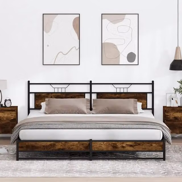 Giroletto vidaXL in metallo e MDF color rovere fumo senza materasso L: 193 cm, P: 203 cm – 1