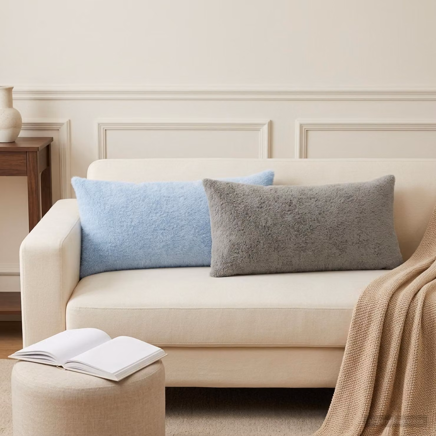 Set di 6 federe vidaXL HEERLEN in ecopelliccia grigio chiaro, L 80 cm x P 40 cm