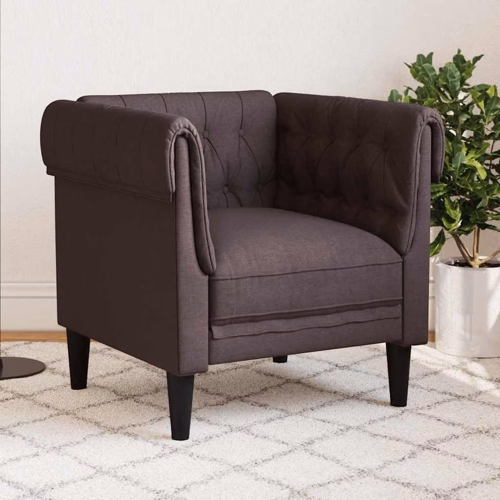 vidaXL Poltrona Chesterfield Marrone in Tessuto con Braccioli