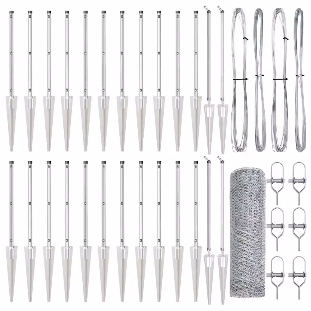 Recinzione esagonale con palo vidaXL in acciaio zincato Argento L: 50 cm, H: 1 m – 2