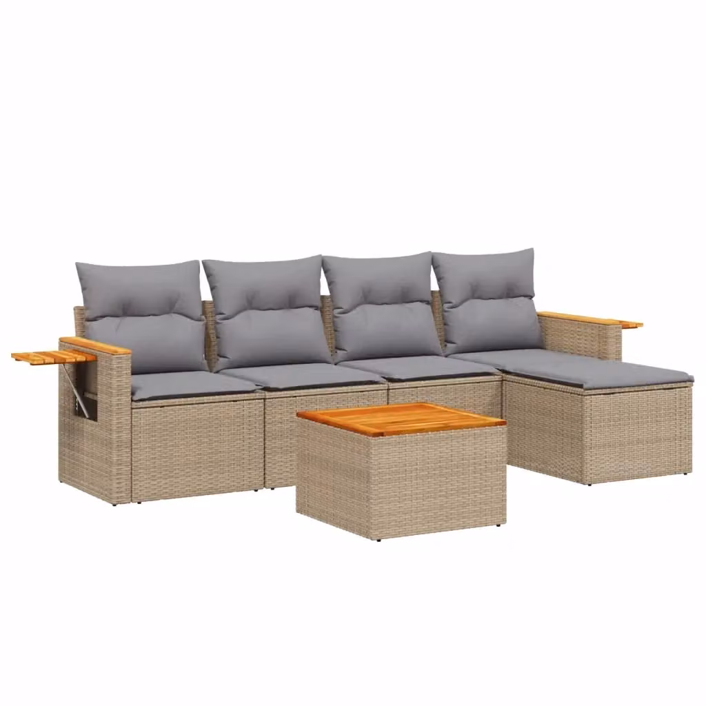 vidaXL Set Divano da Giardino 6 pz a L in Polyrattan con Cuscini Beige e Tavolino – 2