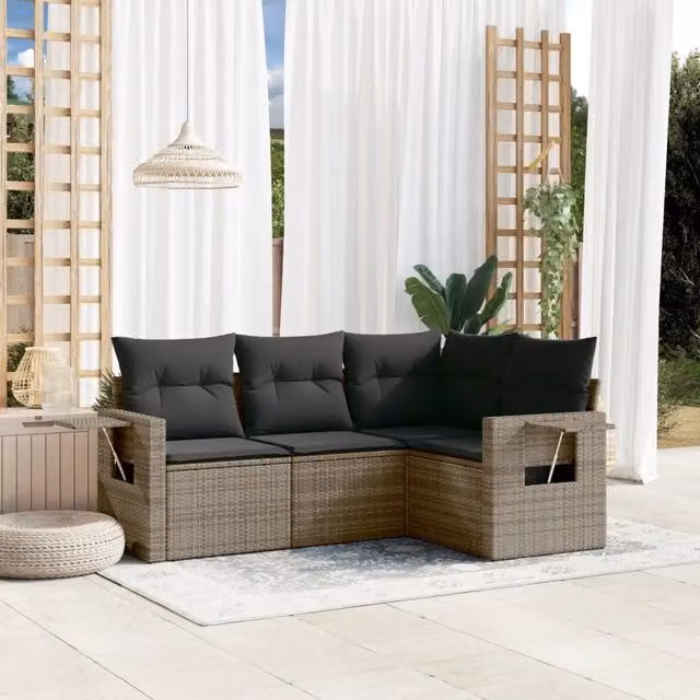 Set Divani da Giardino 4 pz con Cuscini in Polyrattan Grigio 3252447