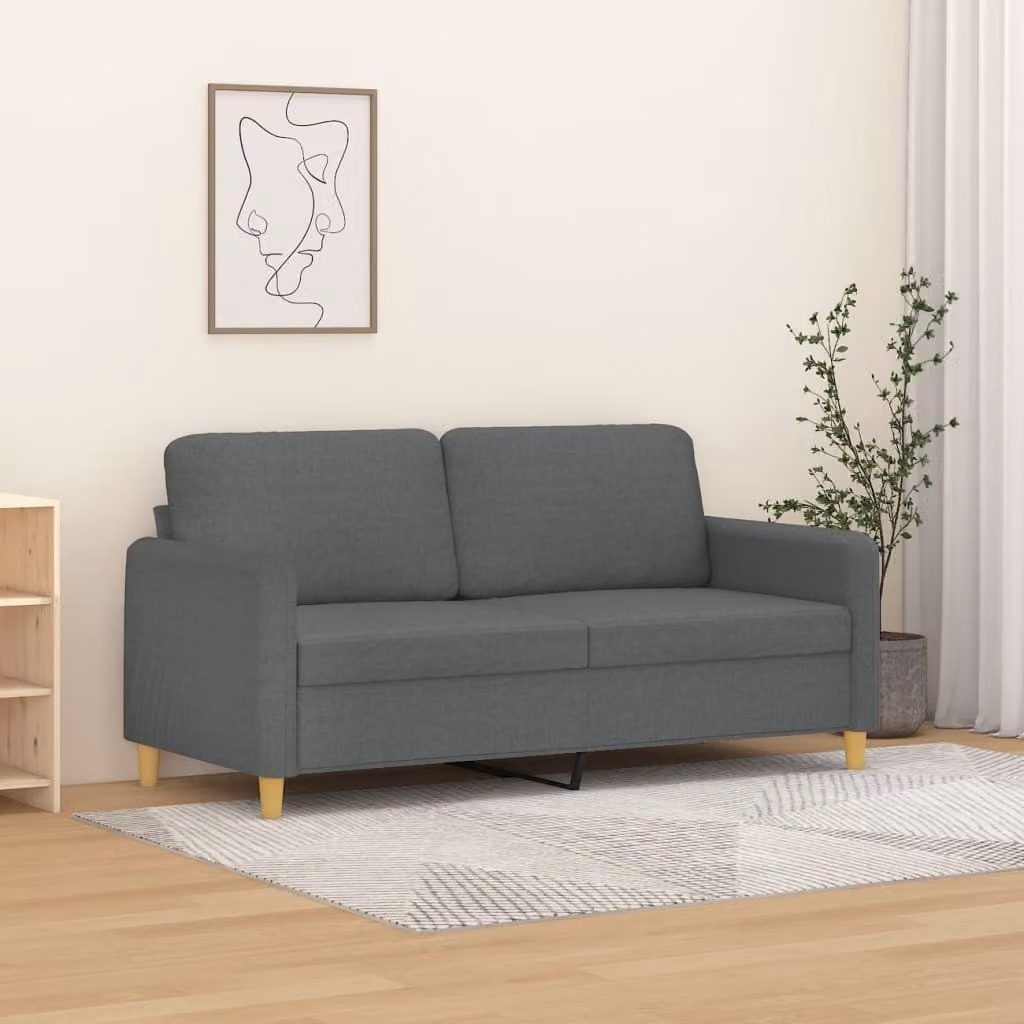 Divano esclusivo a 2 posti, colore grigio scuro, 140 cm, rivestito in tessuto