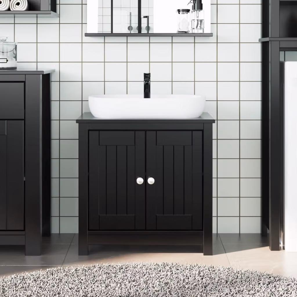 Lavabo da Bagno Mobile vidaXL BERG Nero in Legno Massello di Pino L: 60 cm, P: 34 cm, H: 59 cm