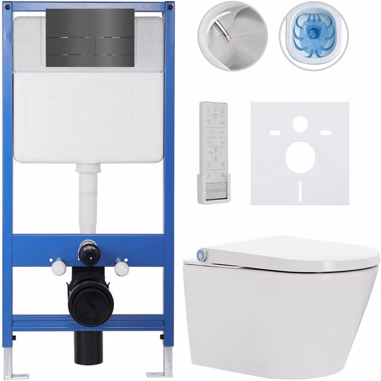Set completo per WC Profi/Cronus Premium - bianco lucido - pulsante per WC modello Line/grigio scuro - installazione a parete - 59,3 x 38,4 cm