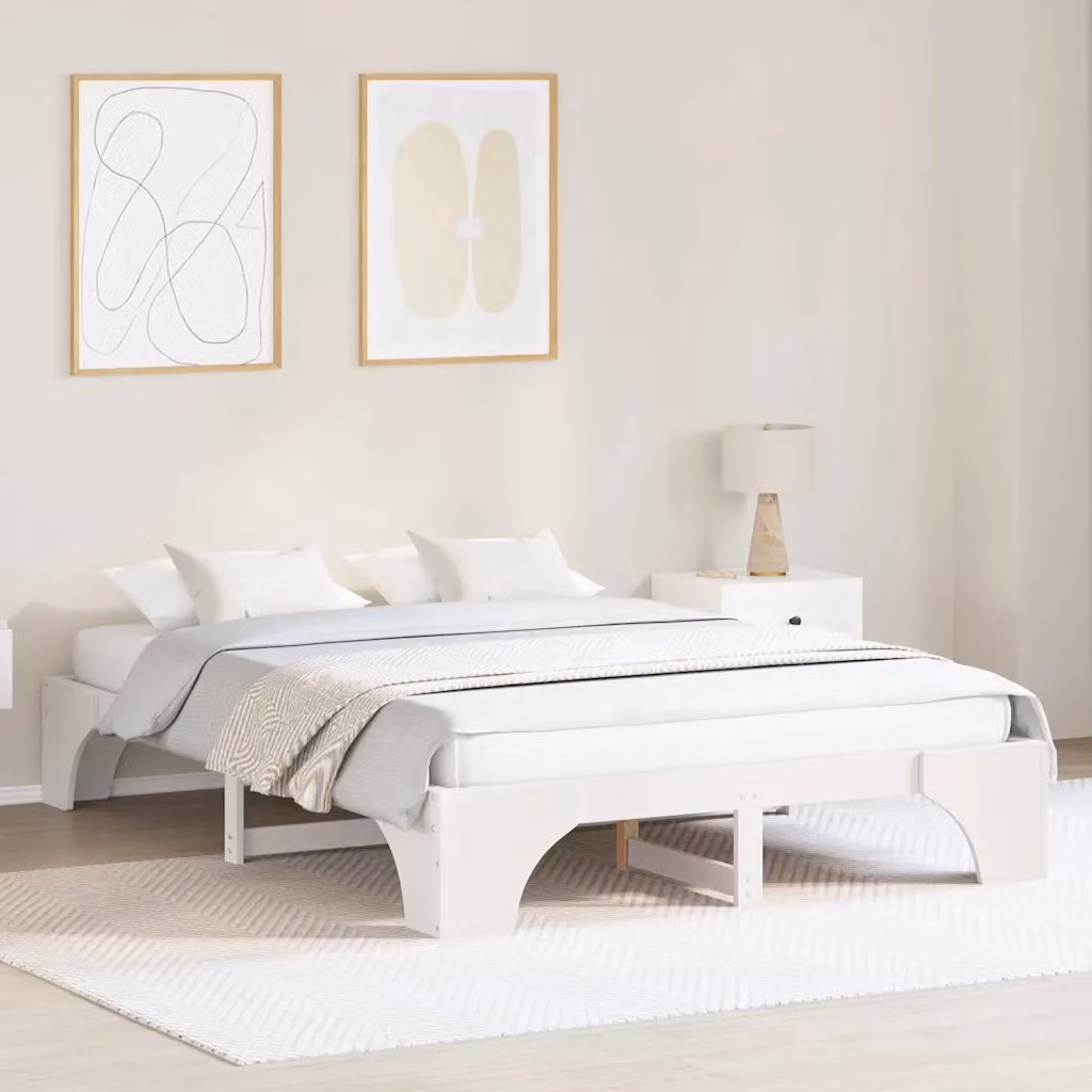 Struttura del letto moderna vidaXL in pino massello bianco L/P: 150 x 200 cm