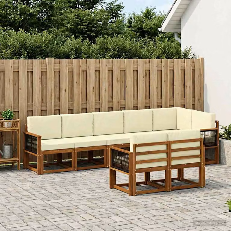 Set di divani da esterno vidaXL 8 pz in legno di acacia con cuscini beige e bianco