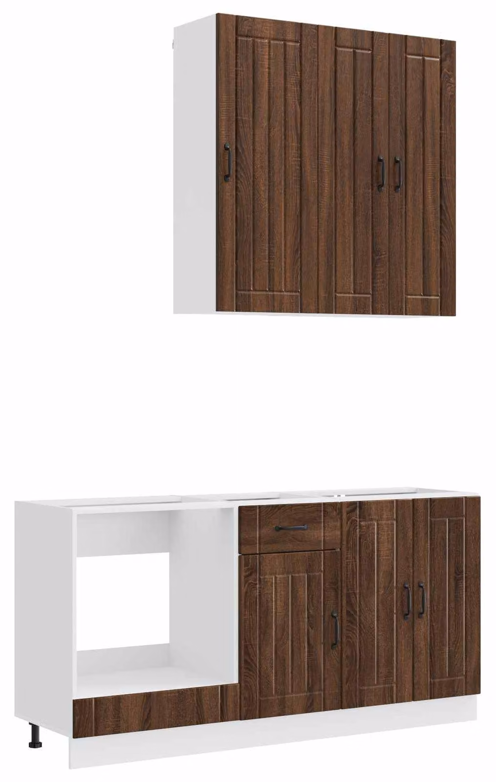 Set di mobili da cucina LUCCA, composto da 5 pezzi, realizzato in legno impiallacciato di noce marrone