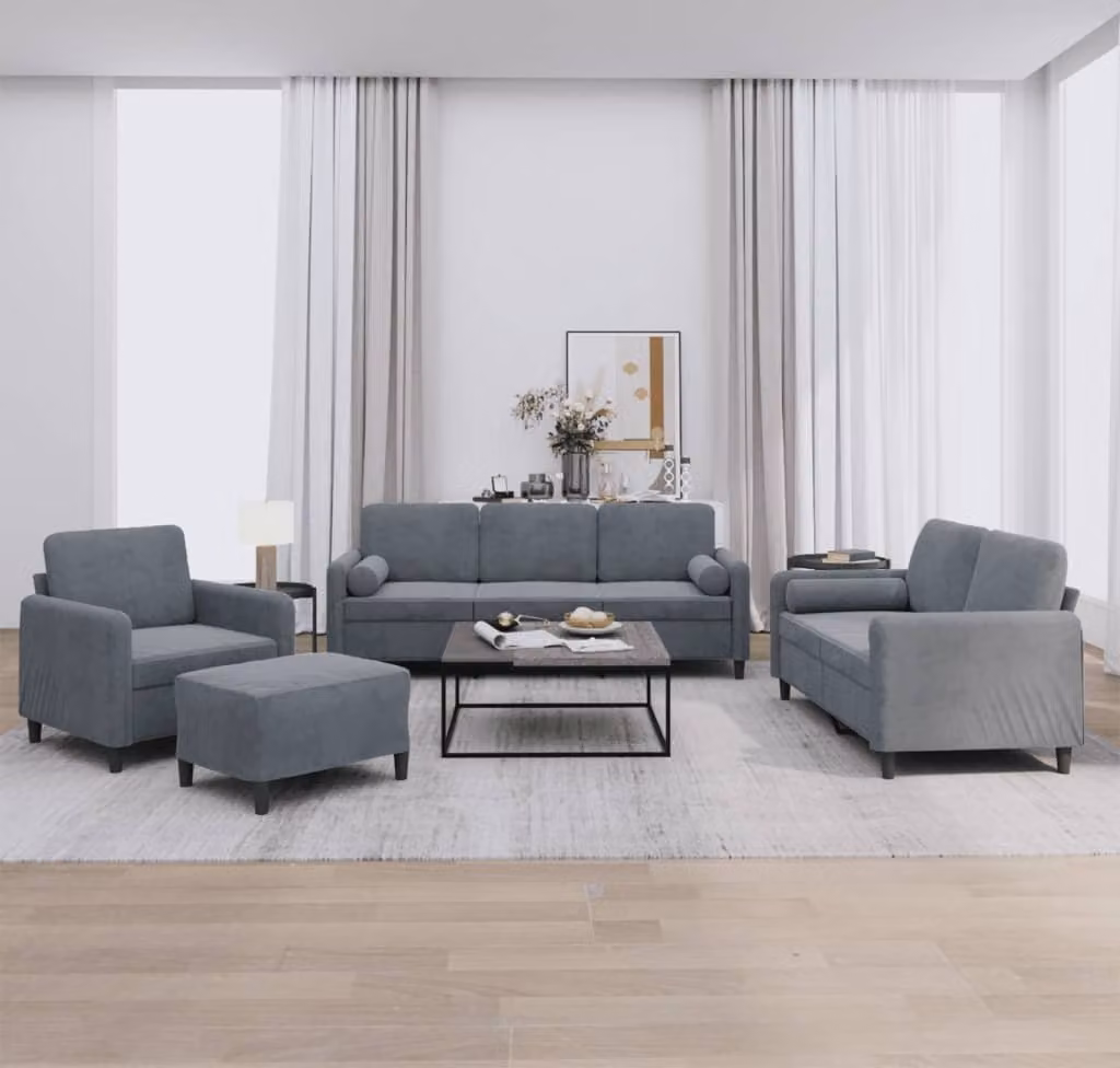 Maison Exclusive - Set divano 4 pezzi con cuscini in velluto grigio scuro