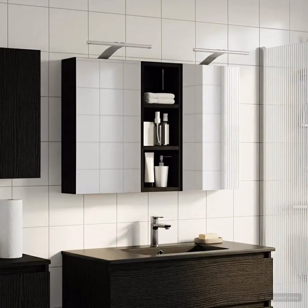 Set di 3 armadi da bagno moderni con specchio e illuminazione LED in legno bianco lucido L/P/H: 80 x 10,5 x 50 cm – 2
