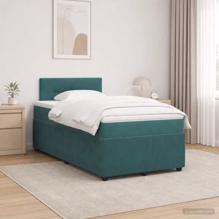 Letto box spring con materasso ibrido vidaXL in velluto verde scuro L: 200 cm, P: 120 cm